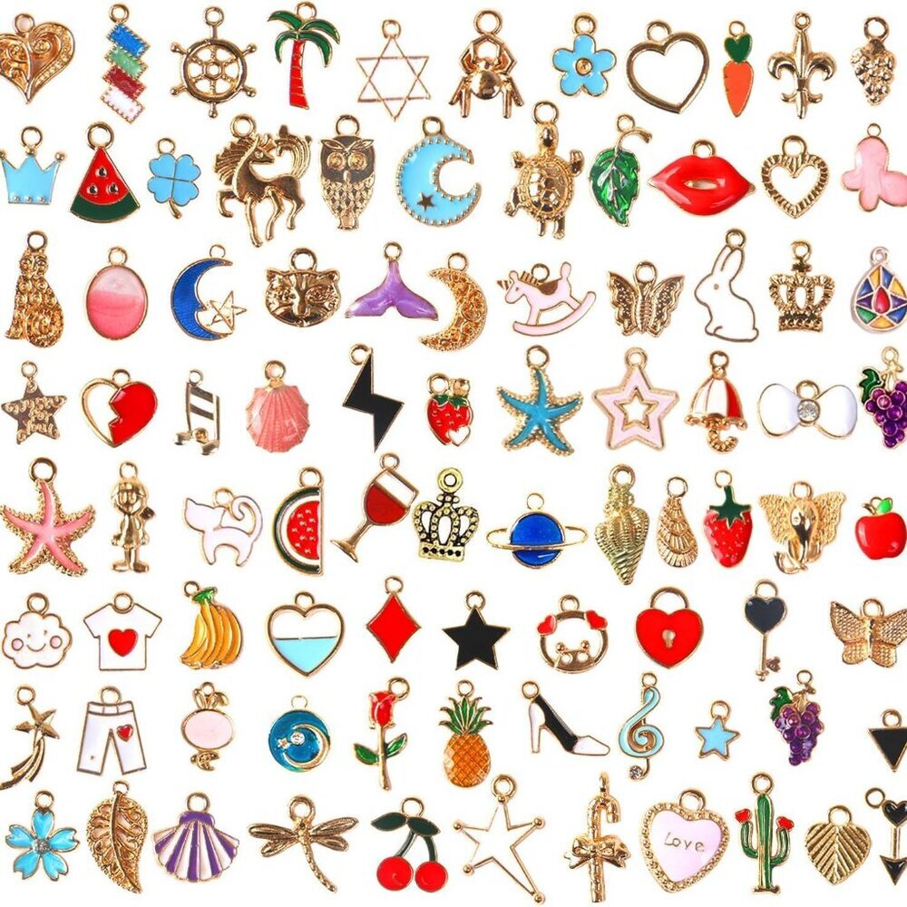 110pcs Assorted Gold Plated Enamel Pendants Necklace Bracelet Charms for Jewelry